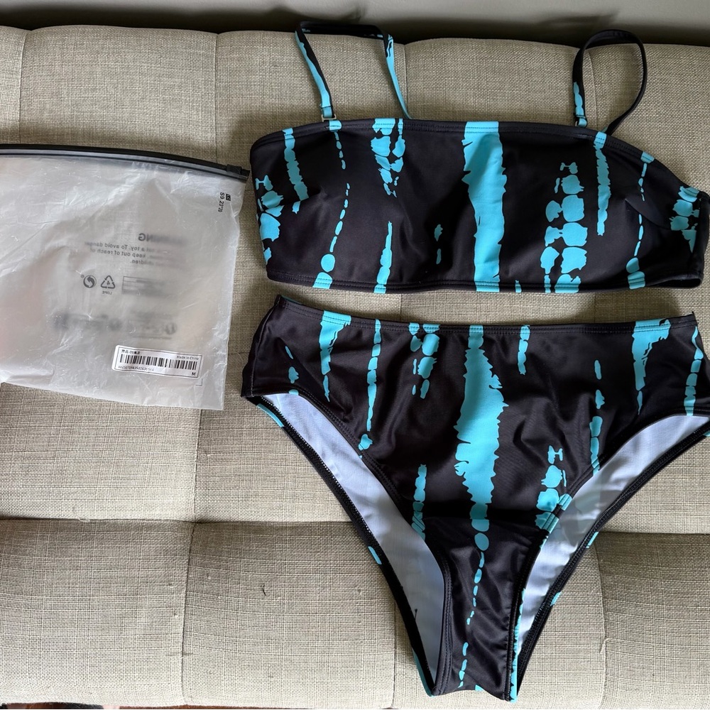 Black & Turquoise Print Two-Piece Bikini Set